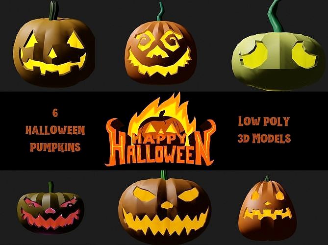 Halloween Pumpkins Low Poly 3DModels -  6 pumpkins pack