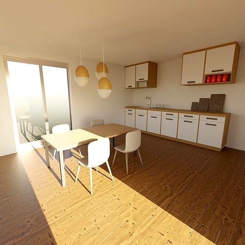 Modern white wood kitchen 3D model