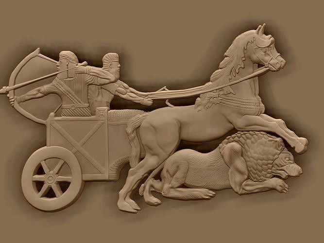 Ashurbanipal lion hunt  Lion Hunt - Assyrian  3dmodel for CNC