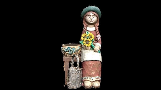Floral Girl Wood Garden Ornament Planter made with Photogammetry