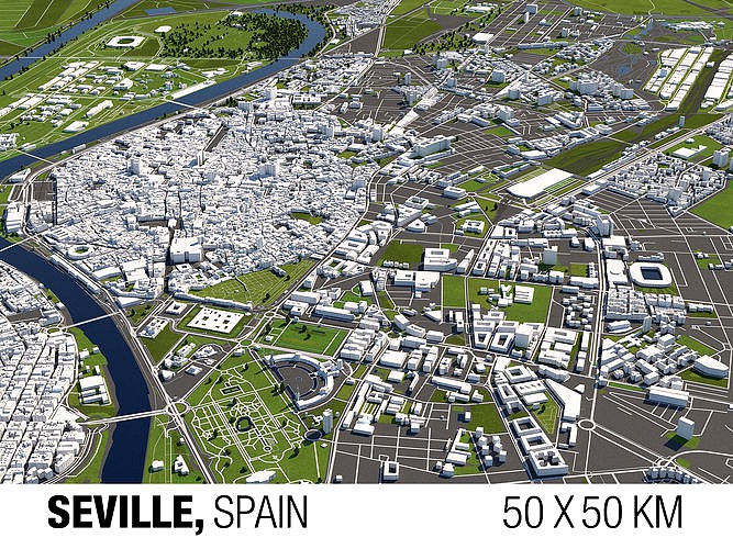 Seville 50x50km 3D City Map