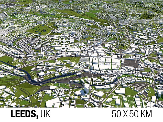 Leeds 50x50km 3D City Map