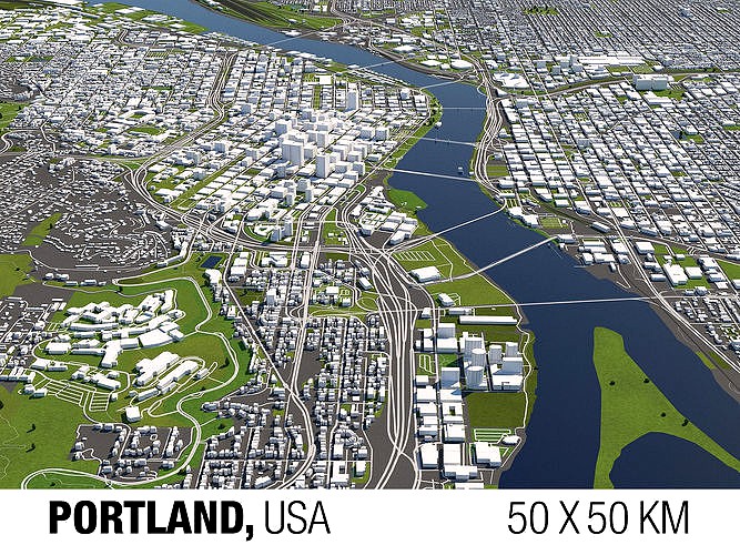 Portland 50x50km 3D City Map