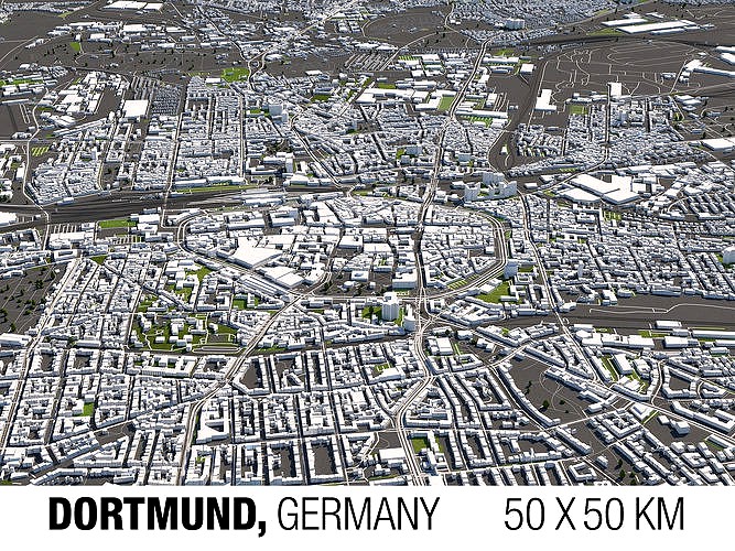 Dortmund Germany 50x50km 3D City Map