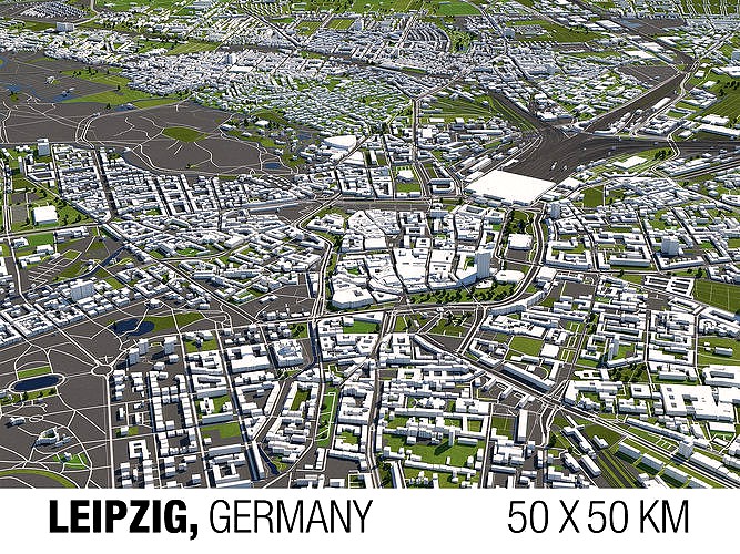 Leipzig Germany 50x50km 3D City Map