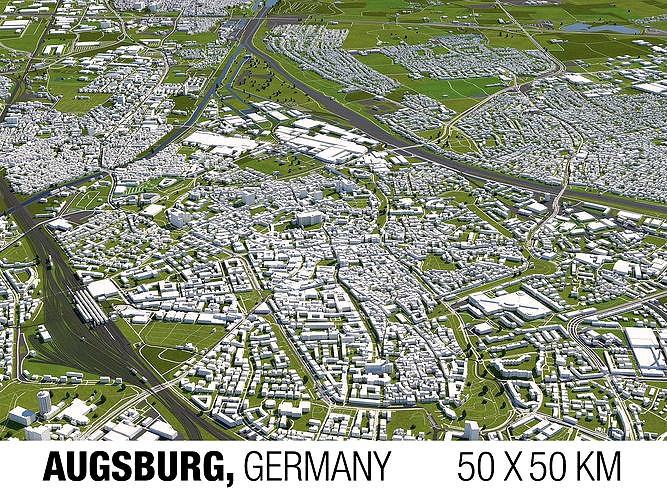Augsburg Germany 50x50km 3D City Map