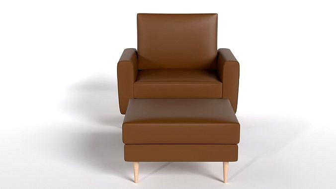 The Block Nomad Leather Armchair with Ottoman in Camel