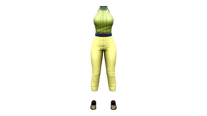 Lime Retro Casual Outfit Pants Top Shoes