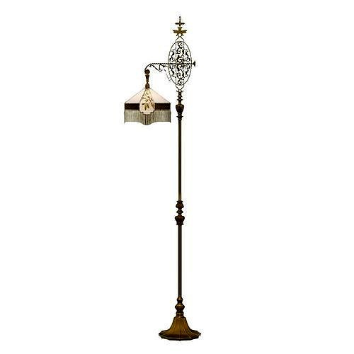 Art Deco Lamp in Brass Finish in Polished Nickel Lamp Shade