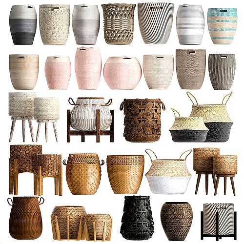 Basket Collection  Wicker  Rattan White Baskets