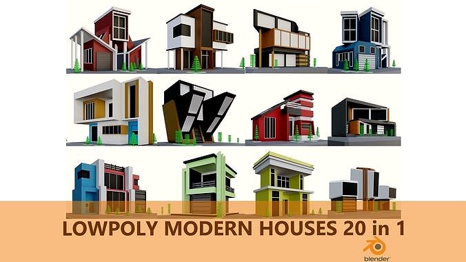 Low Poly Modern House Pack - 20