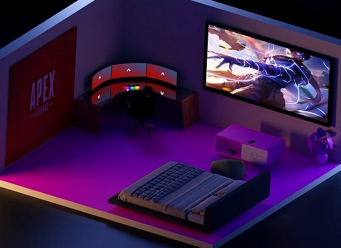 3d model of a simple gaming room