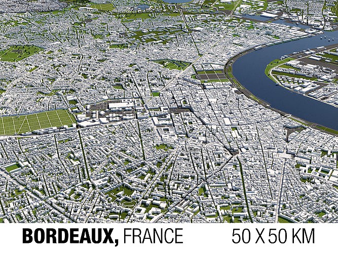 Bordeaux France 50x50km 3D City Map