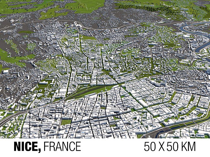 Nice France 50x50km 3D City Map