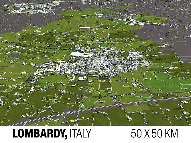 Lombardy Italy 50x50km 3D City Map