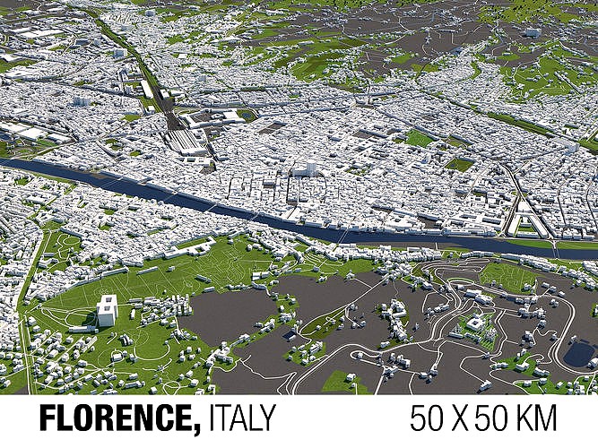 Florence Italy 50x50km 3D City Map