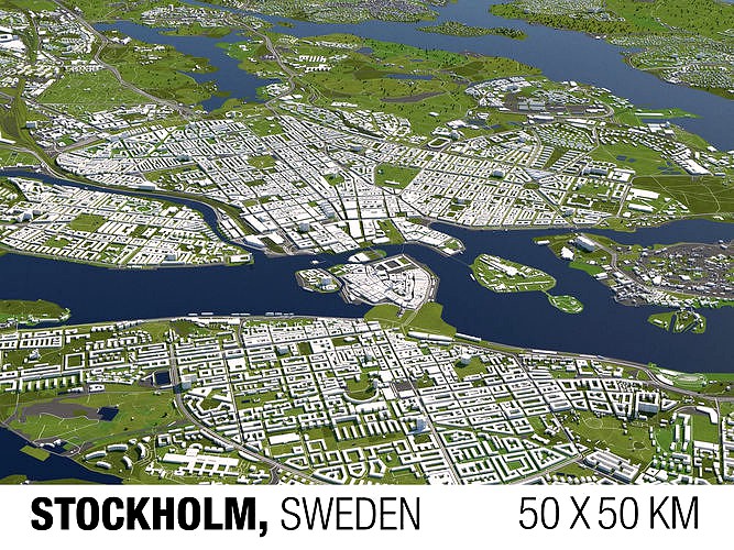 Stockholm Sweden 50x50km 3D City Map