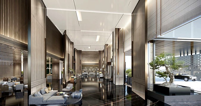 Luxury Lobby Interior 3D model-1