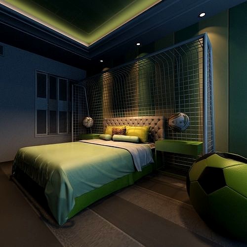 Football Theme Bedroom interior scene 3D model