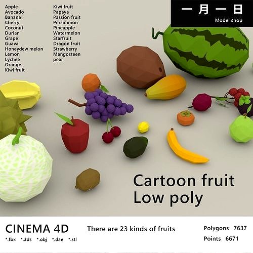 Cartoon fruit Low poly