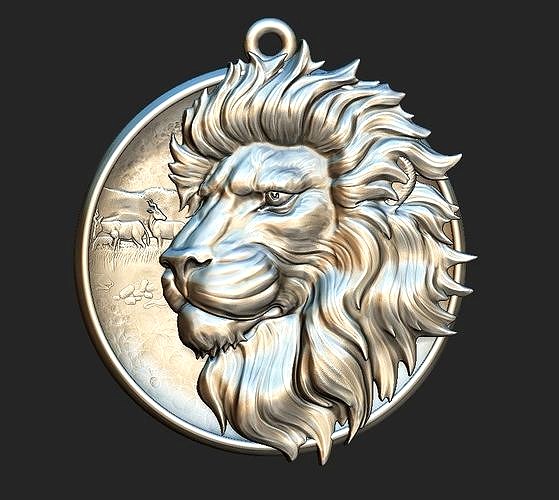 Lion Pendant 3D print model coin tiger jewelry | 3D
