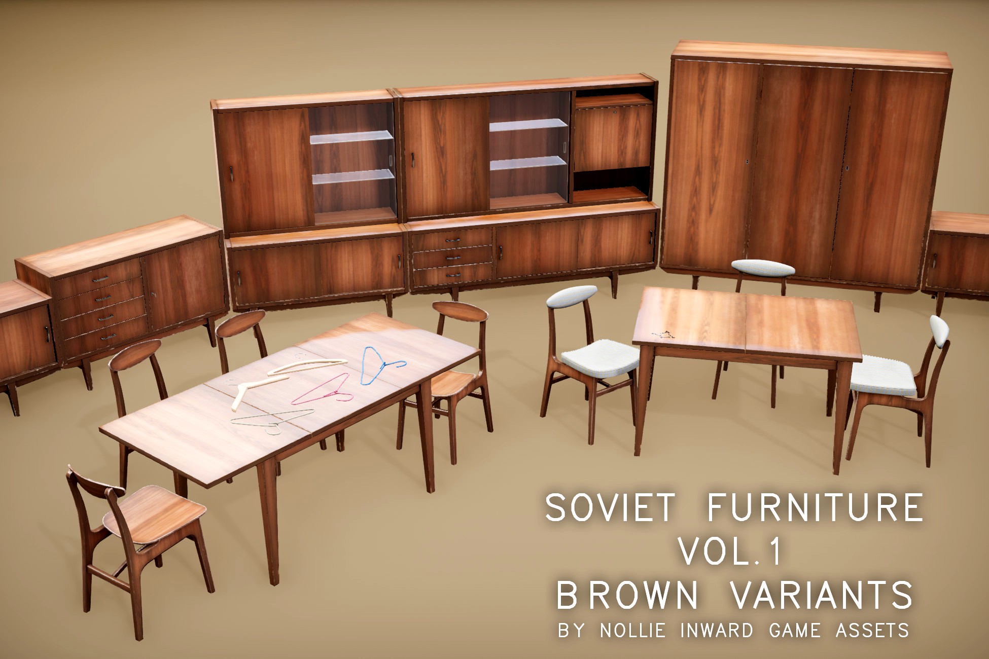 Soviet Furniture Collection Vol1 Brown Variants 3d Model 