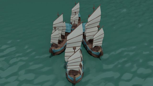 Cartoon fantasy asion ships Polygonal