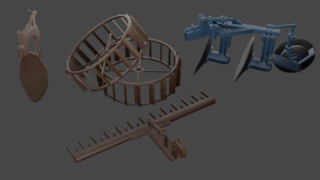 Low-poly local thailand tractor parts model