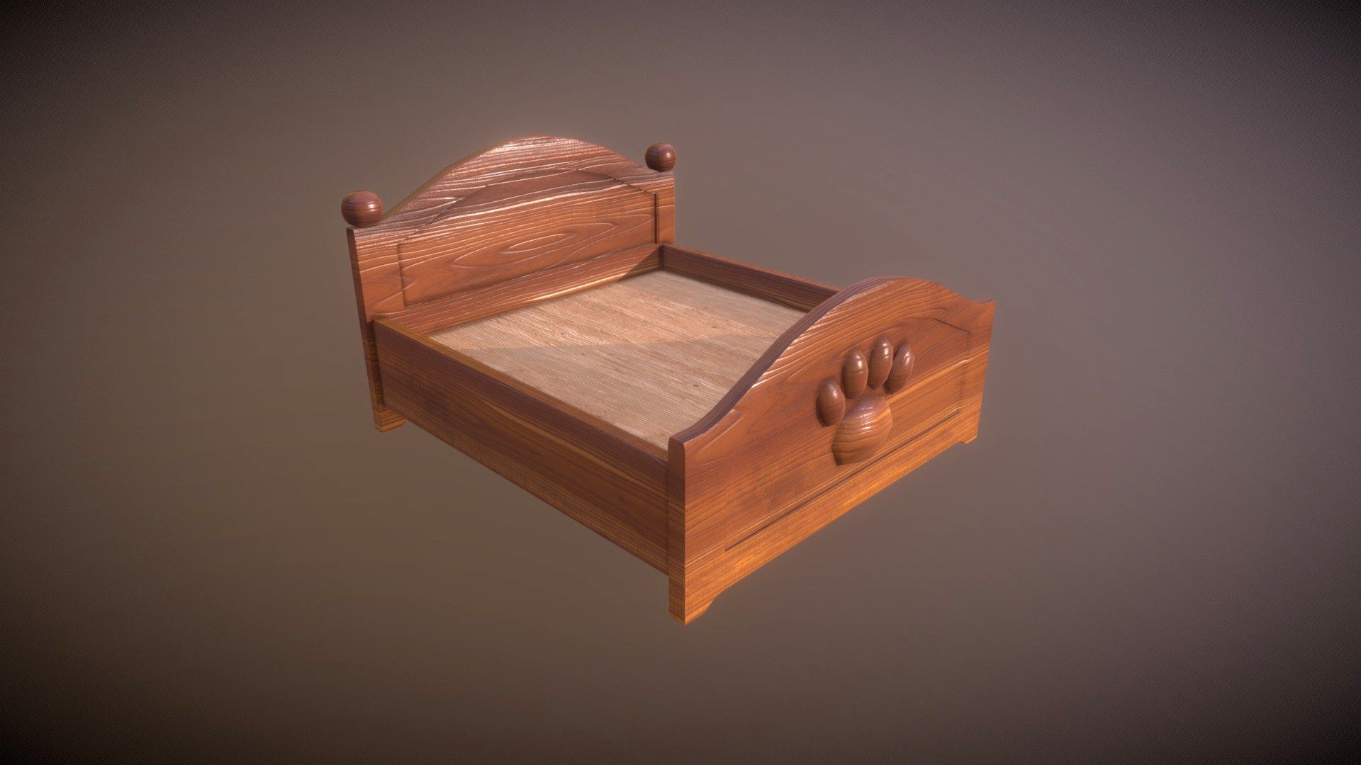 Brown Paw Double Bed Low Poly