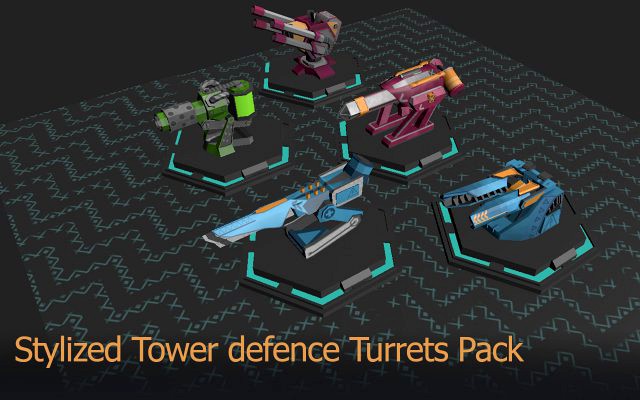 Low poly Stylized turrets Pack