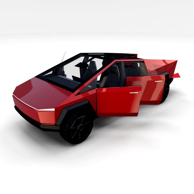 tesla cybertruck with interior red