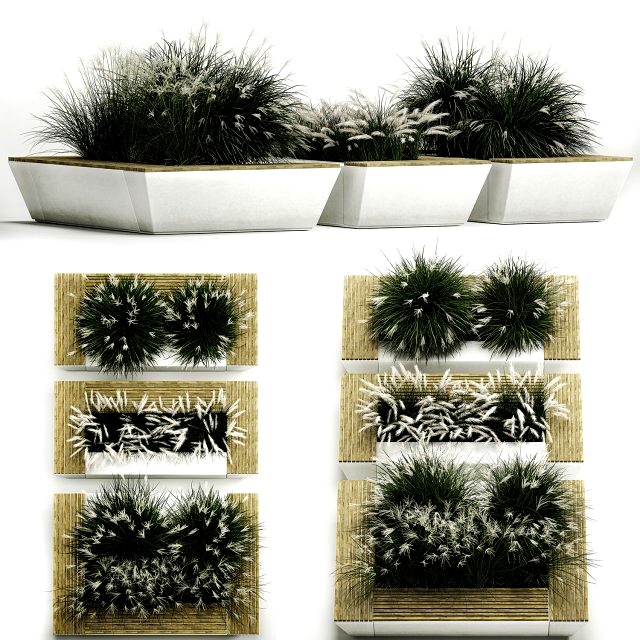 Concrete flower bed with bushes and a bench 1135
