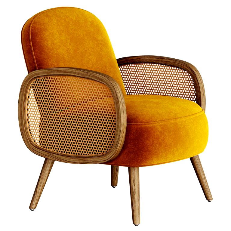 Armchair BUISSEAU with velour and wicker trim  (338141)