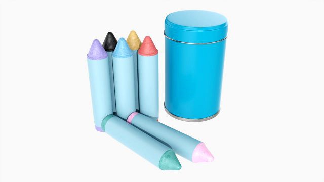 Large crayons in metal tube box