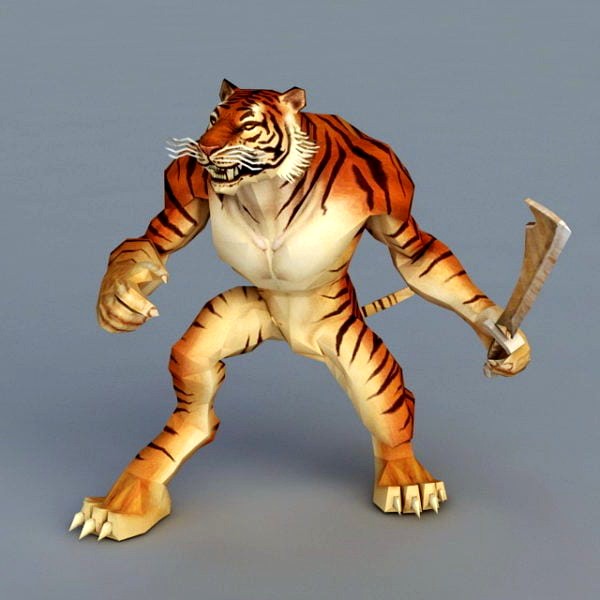 Tiger Warrior With Sword 3D Model