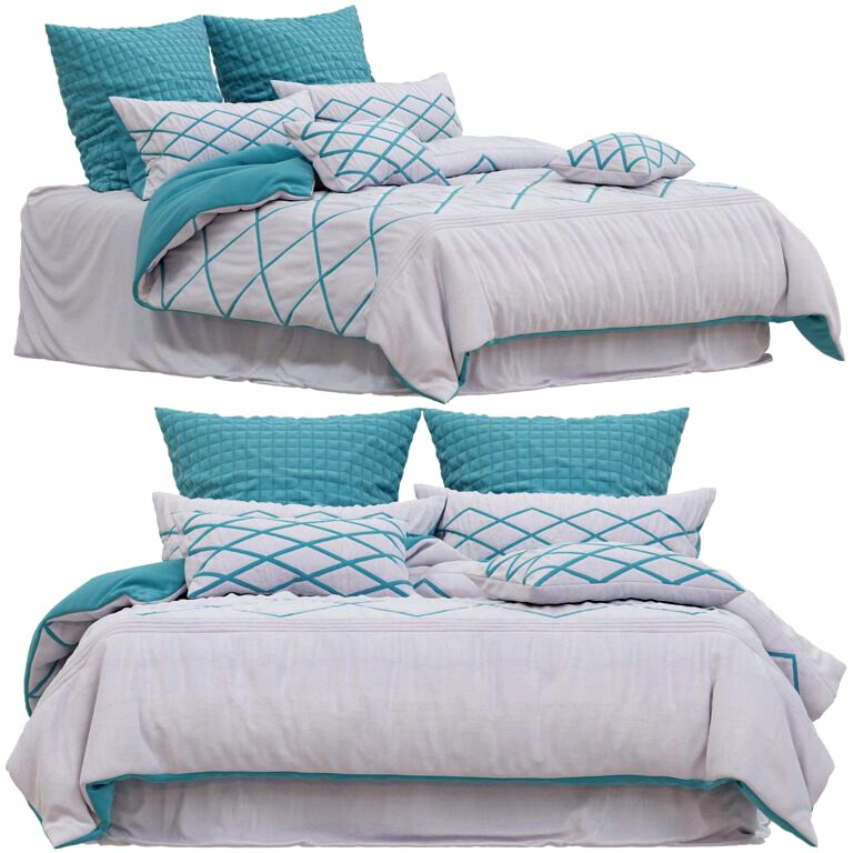 Bed Luxton Adela White and Turquoise Blue Quilt Cover Set (339020) 3d model