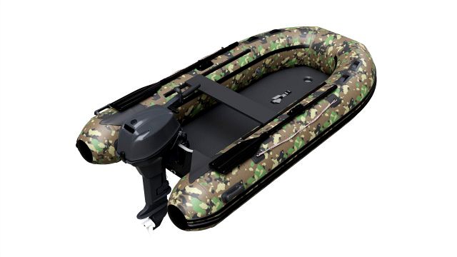 Inflatable Boat 02 Camouflage With Outboard Boat Motor