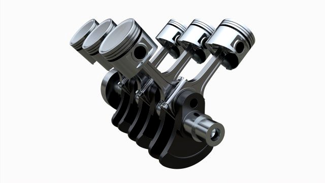 Engine crankshaft and pistons