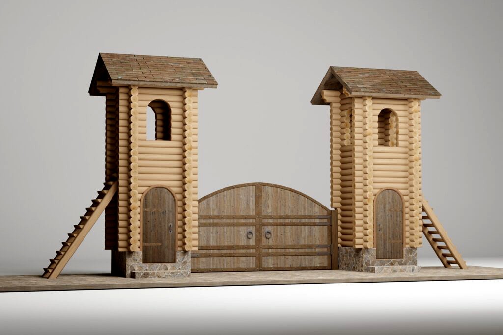 Wooden watchtowers with gates (334662)