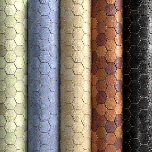 materials 10- hexagon tiles in 5 color