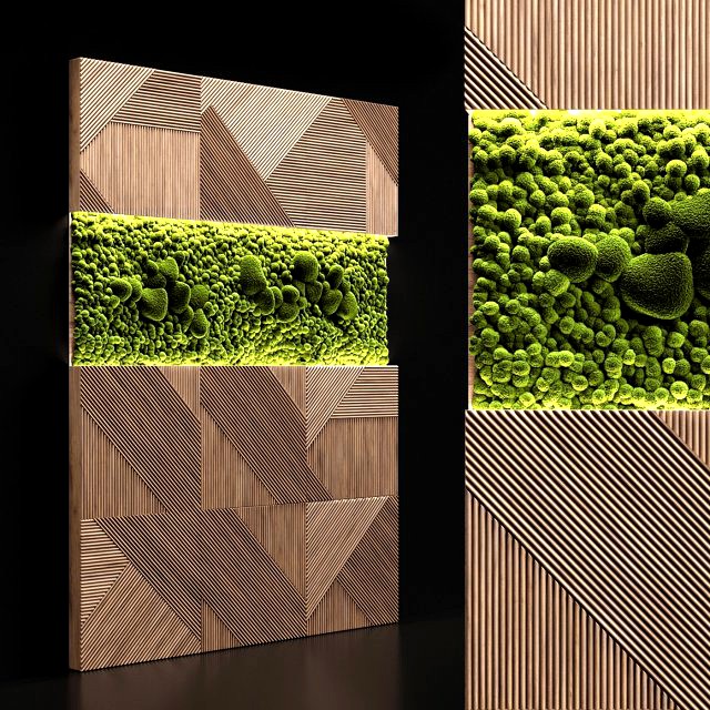 wooden panels and stabilized moss