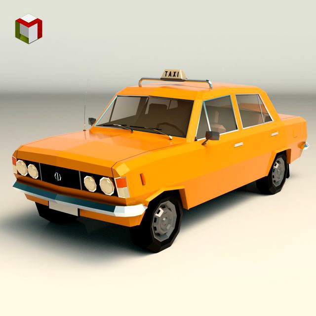 low poly taxi cab 04