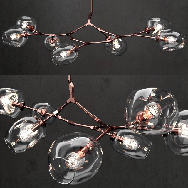 branching bubble 7 lamps clear copper