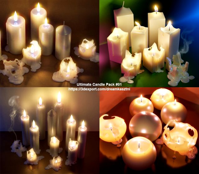 3d ultimate melting candle model pack - 01 -- special sequence of life stages - game and movie ready