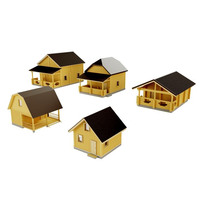 set of wooden houses 5 houses