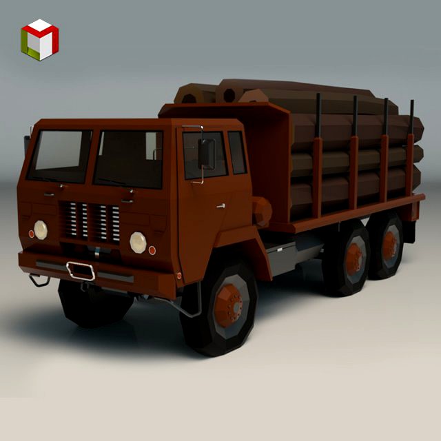 low poly log truck 01