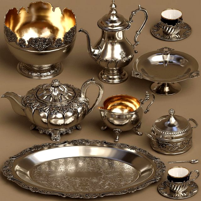 lowpoly silver service set 9 items