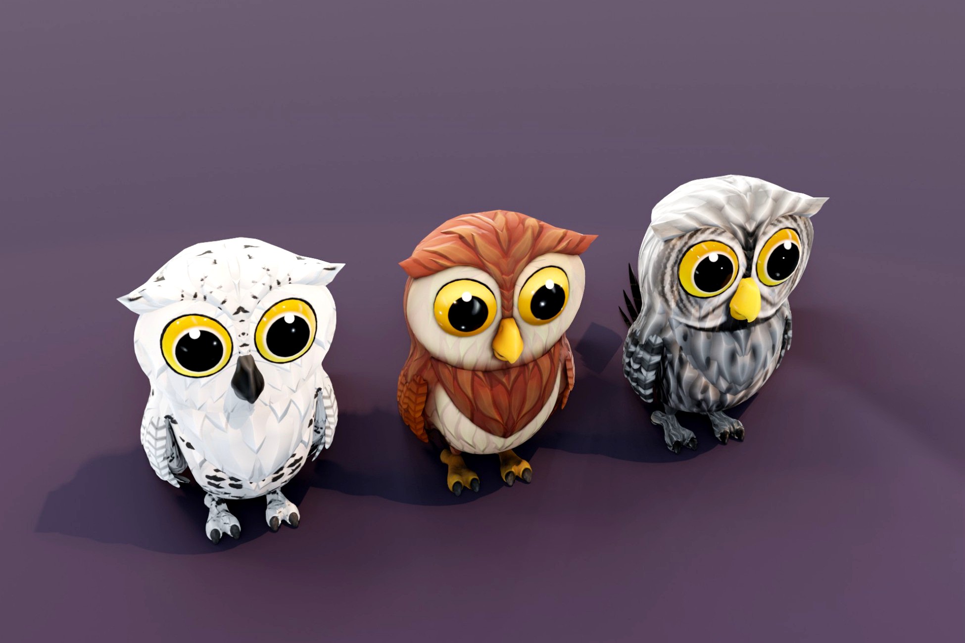 Cartoon Owl Rigged 3D Models Pack