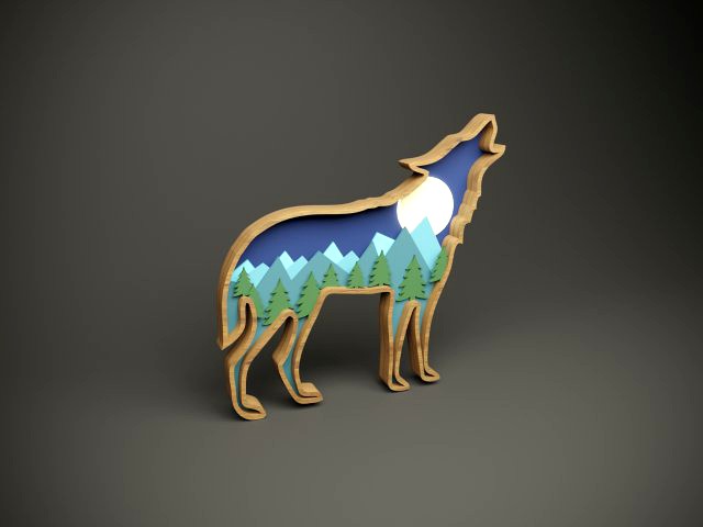 Wood parametric wall wolf model for cnc machine 3d