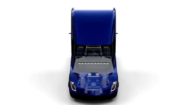 tesla truck with chassis and interior blue